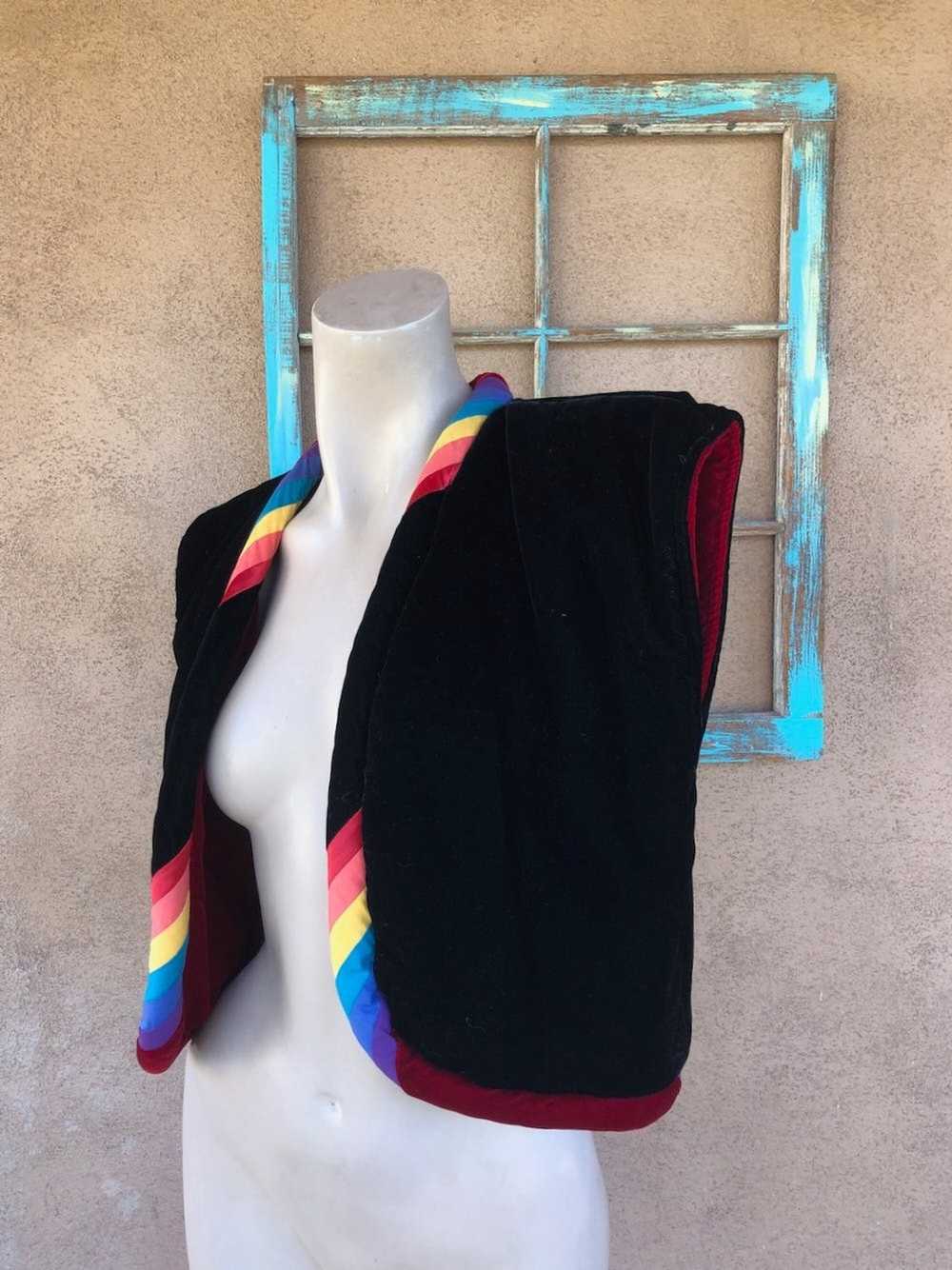 Vintage 1980s Reversible Velvet Vest Rainbow Coll… - image 7