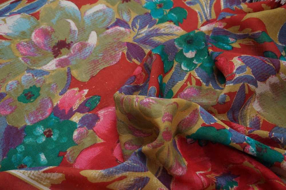 Vintage Vintage SALDARINI square wool scarf flora… - image 3