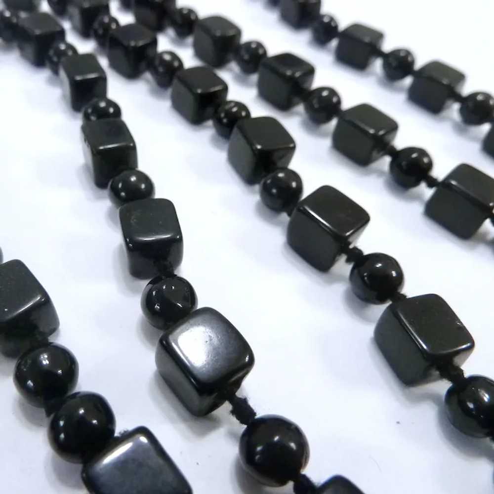 Square & Round Black Glass Bead Necklace Hand Kno… - image 5