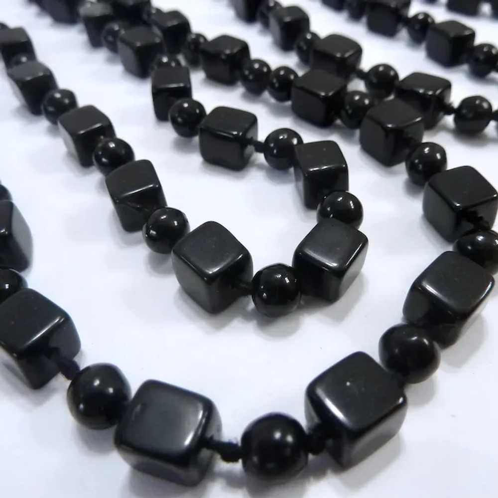 Square & Round Black Glass Bead Necklace Hand Kno… - image 6