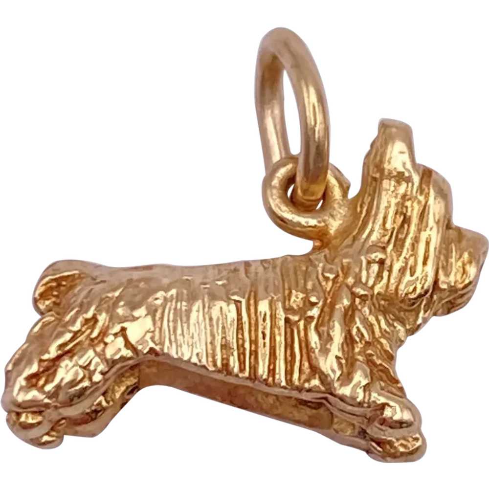 Yorkie Vintage Dog Charm 10K Gold, Yorkshire Terr… - image 1
