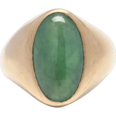 Oval Jadeite Jade Signet Ring, 14K Yellow Gold, Ri