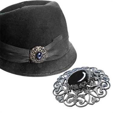 Dark Silvertone Filigree Scarf Clip Dress Clip Hat