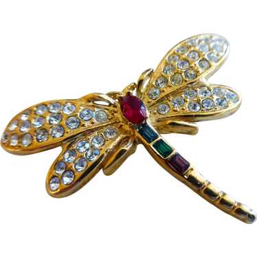 ROMAN Signed Rhinestone Dragonfly Brooch Pin