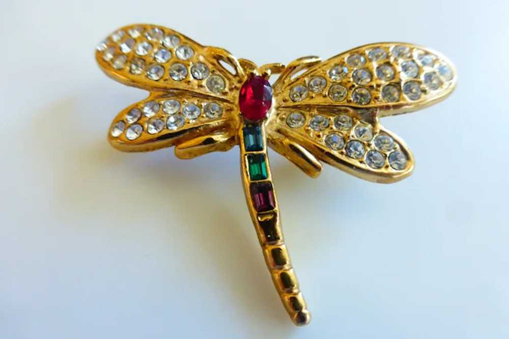 ROMAN Signed Rhinestone Dragonfly Brooch Pin - image 2