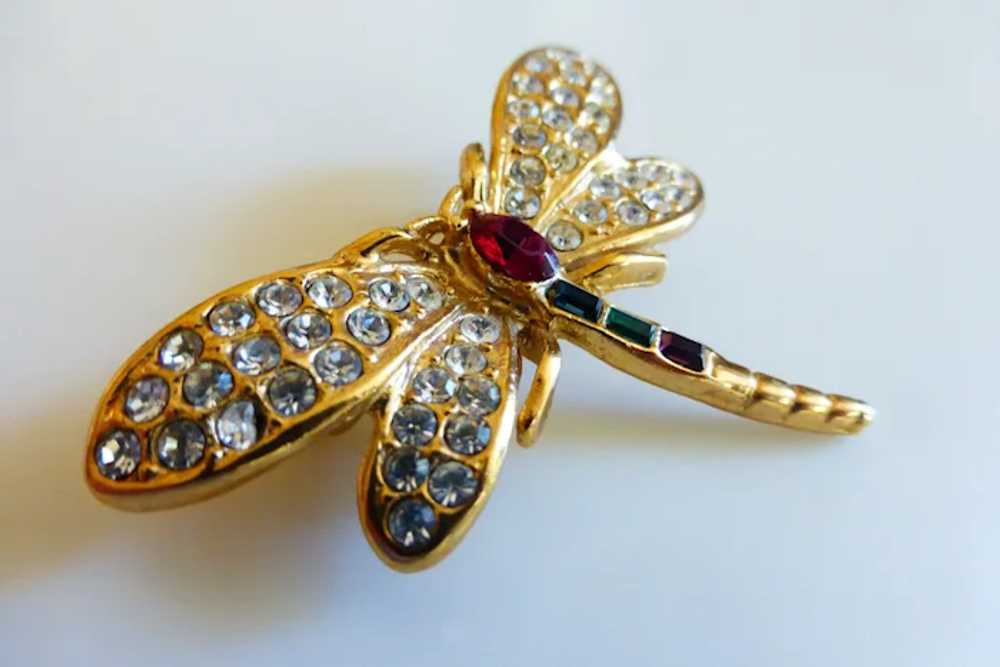 ROMAN Signed Rhinestone Dragonfly Brooch Pin - image 3