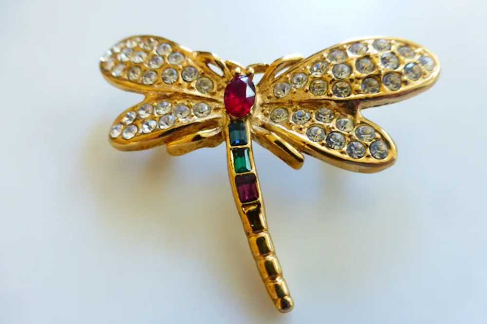 ROMAN Signed Rhinestone Dragonfly Brooch Pin - image 4