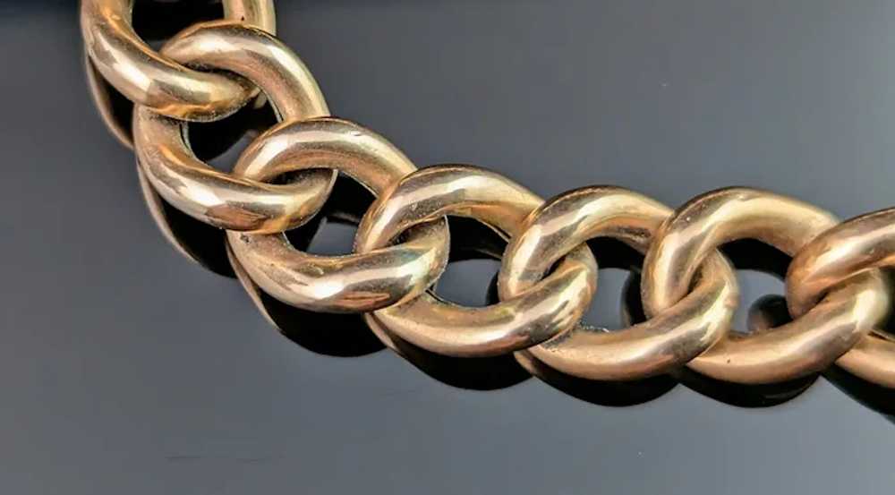 Antique 9k gold curb link bracelet, Edwardian, He… - image 11