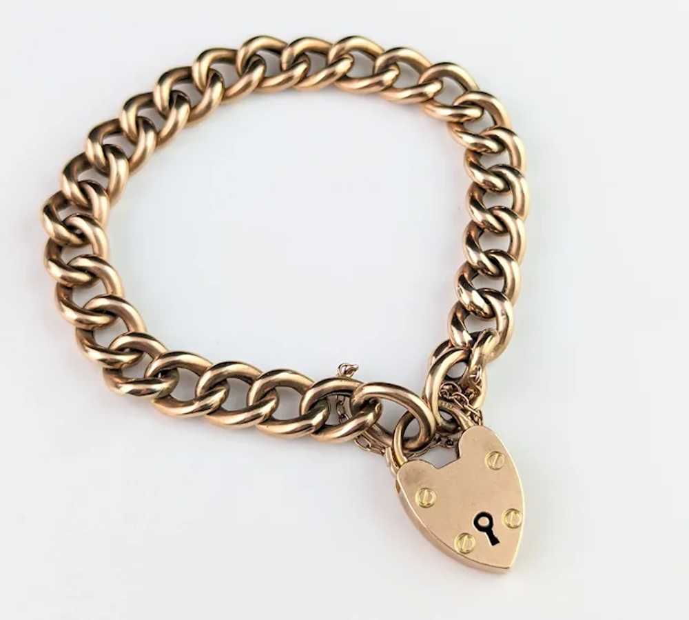 Antique 9k gold curb link bracelet, Edwardian, He… - image 12