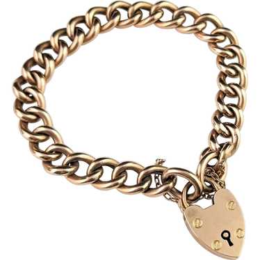 Antique 9k gold curb link bracelet, Edwardian, He… - image 1