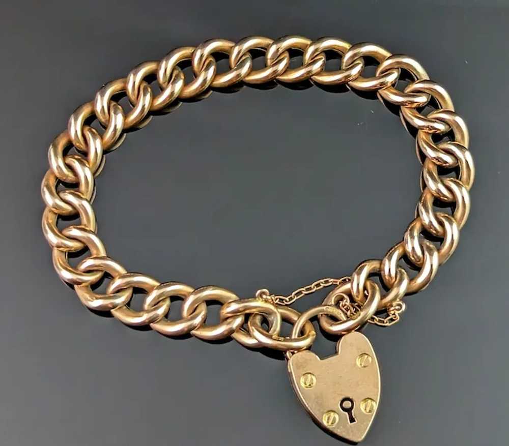 Antique 9k gold curb link bracelet, Edwardian, He… - image 2
