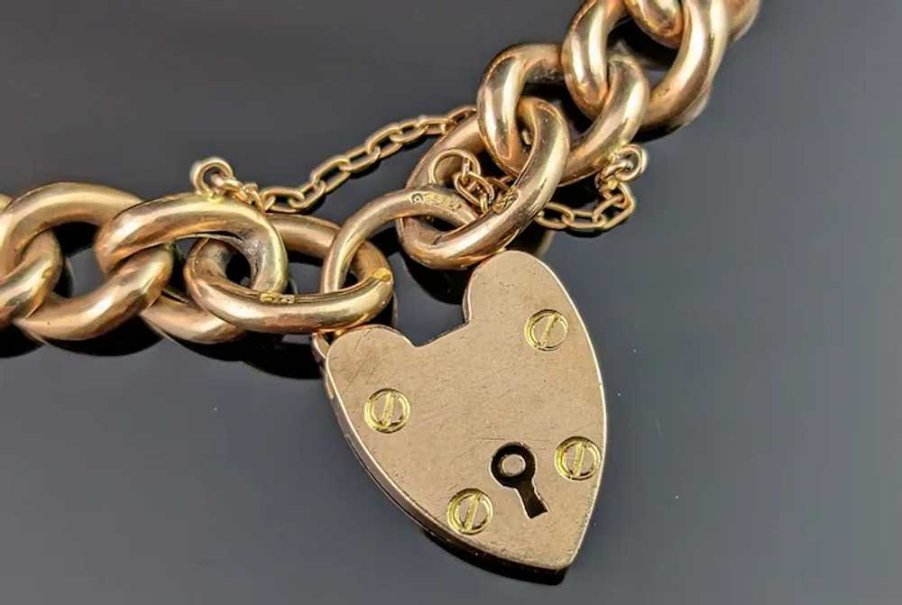 Antique 9k gold curb link bracelet, Edwardian, He… - image 3