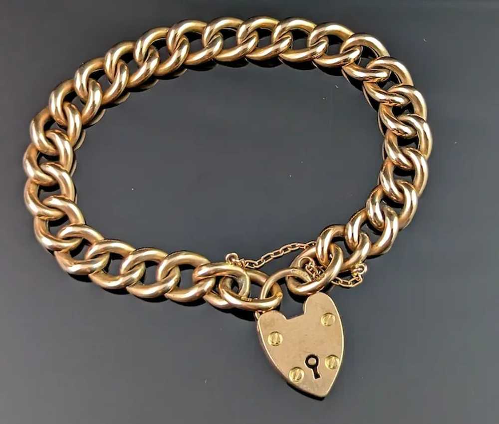 Antique 9k gold curb link bracelet, Edwardian, He… - image 4