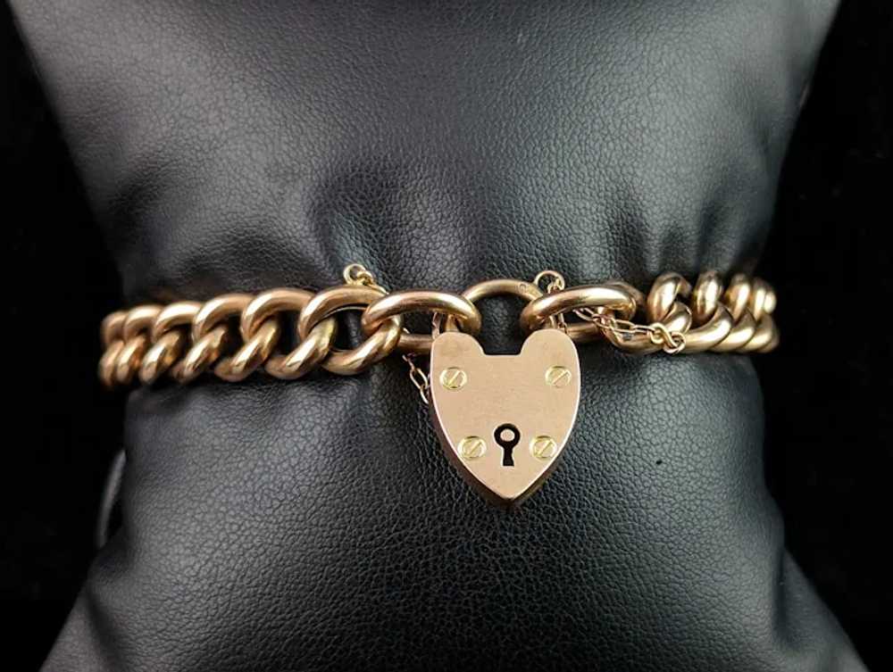 Antique 9k gold curb link bracelet, Edwardian, He… - image 6