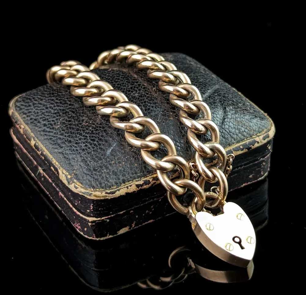 Antique 9k gold curb link bracelet, Edwardian, He… - image 8