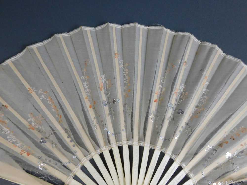 Vintage Sheer Hand Fan with Hand Painted Flowers … - image 3