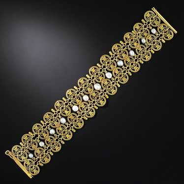 French Import Wide Gold and Natural Pearl Bracele… - image 1