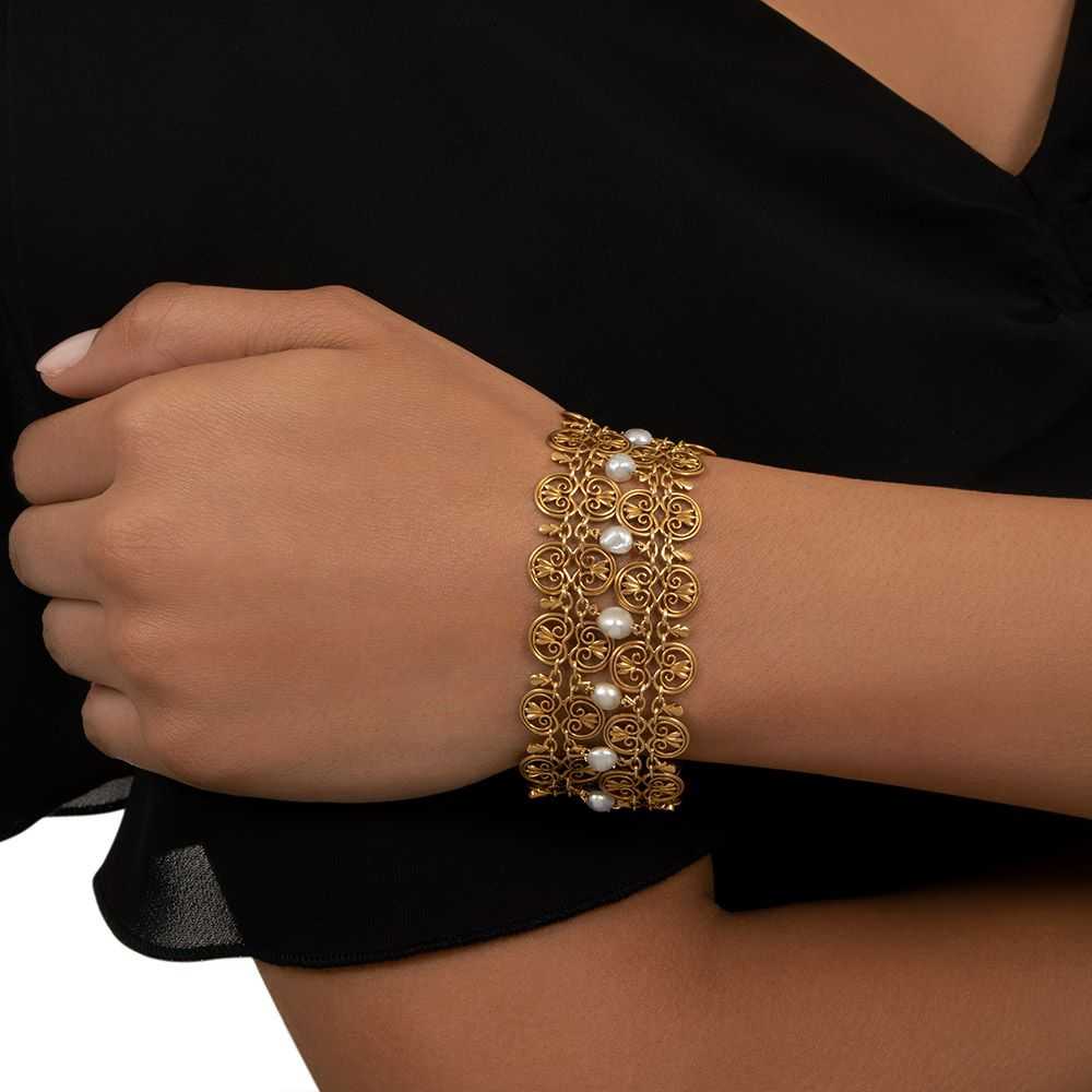 French Import Wide Gold and Natural Pearl Bracele… - image 3