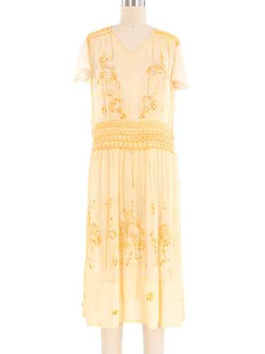 1920s Peach Embroidered Sheer Dress