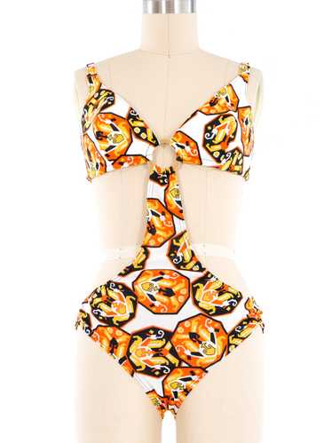 1960s Mod Print O-Ring Monokini