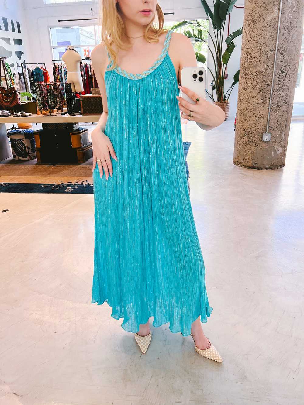 Turquoise Grecian Gauze Midi Dress - image 2