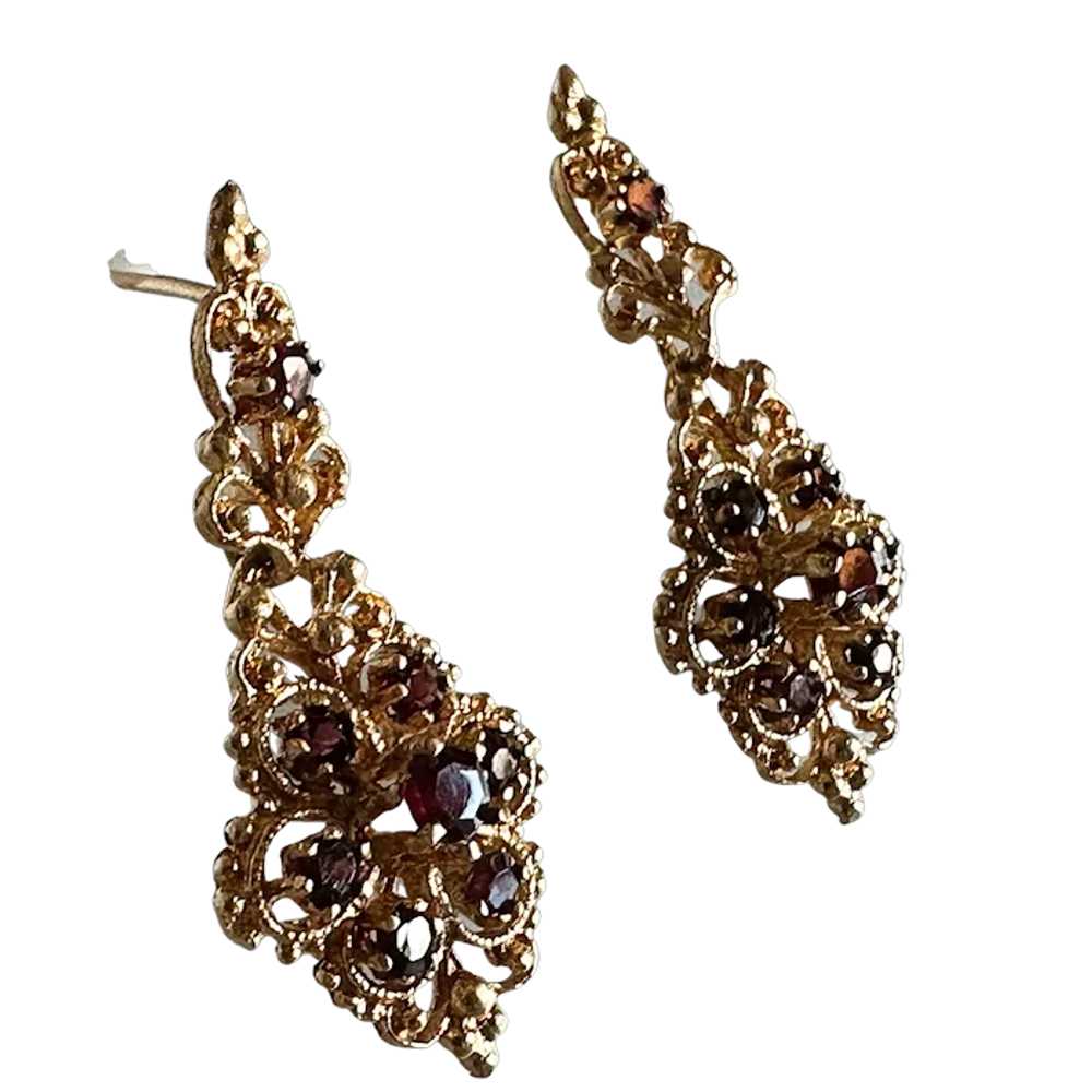 14K YG & Garnet Dangle Earrings - image 4
