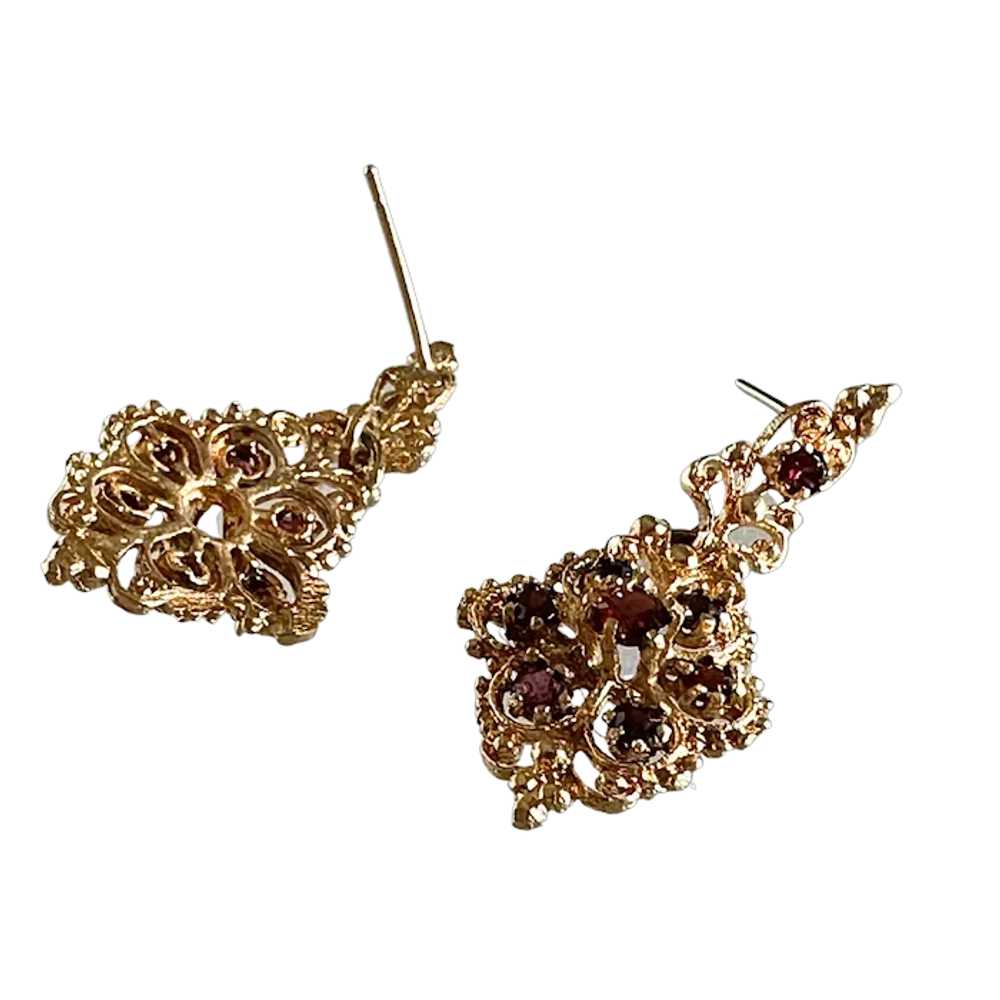 14K YG & Garnet Dangle Earrings - image 5