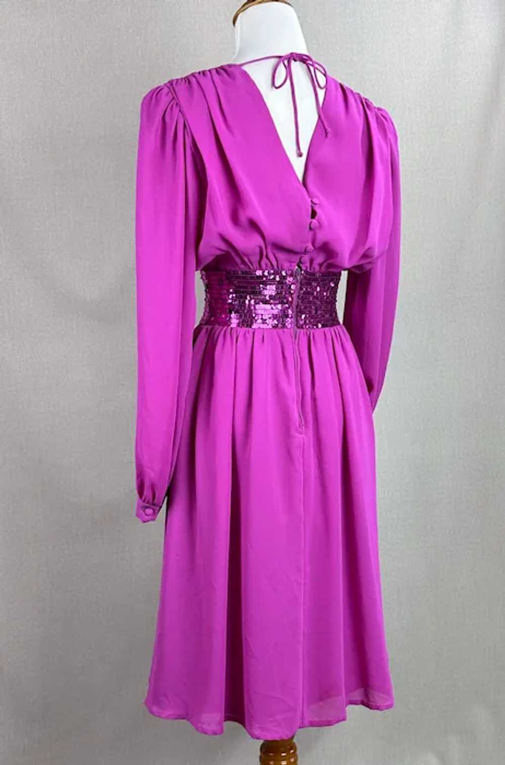 80s Magenta Chiffon and Sequin Party Dress by Act… - image 10