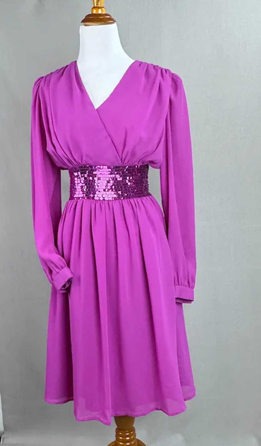 80s Magenta Chiffon and Sequin Party Dress by Act… - image 12