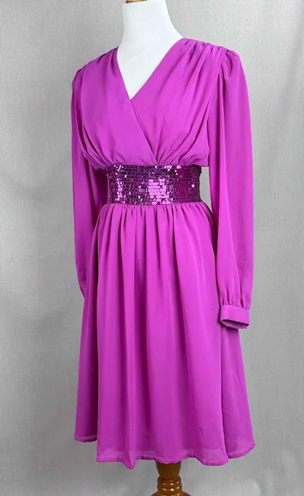 80s Magenta Chiffon and Sequin Party Dress by Act… - image 2