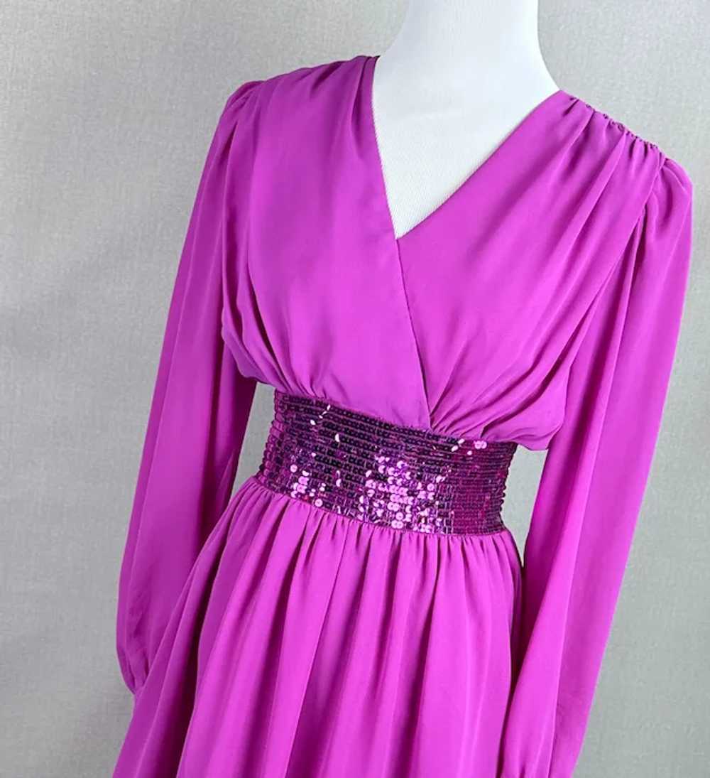 80s Magenta Chiffon and Sequin Party Dress by Act… - image 3