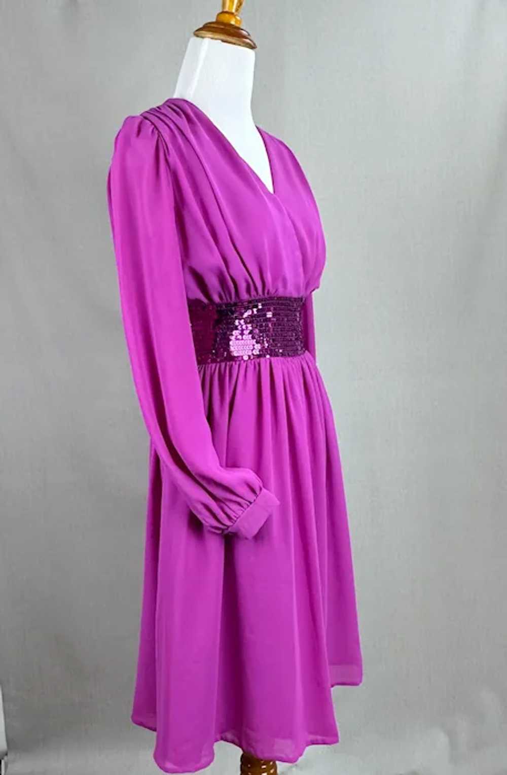 80s Magenta Chiffon and Sequin Party Dress by Act… - image 4