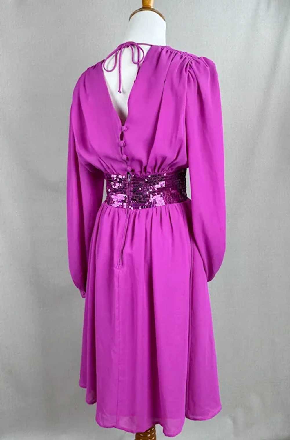 80s Magenta Chiffon and Sequin Party Dress by Act… - image 5