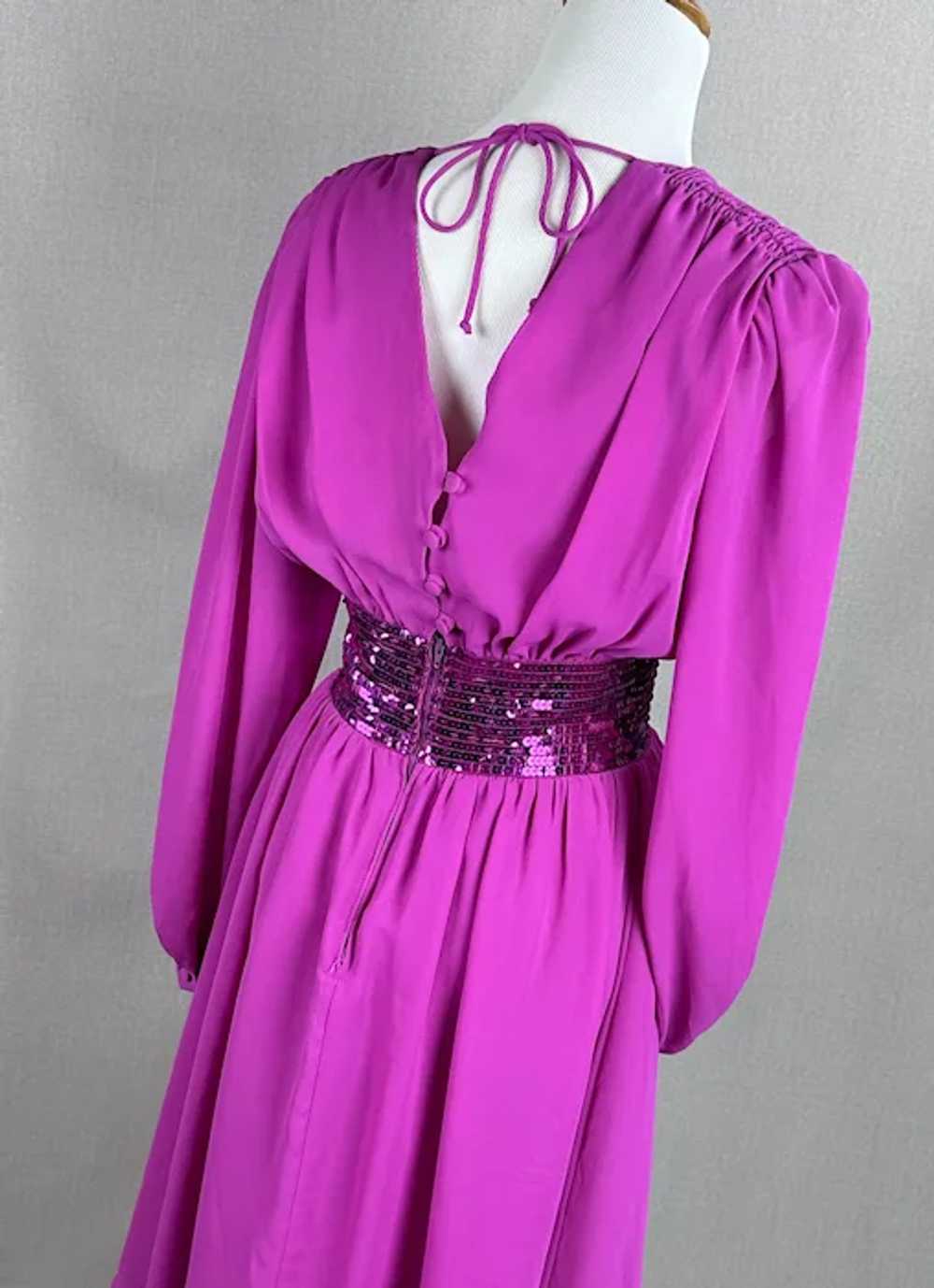 80s Magenta Chiffon and Sequin Party Dress by Act… - image 6