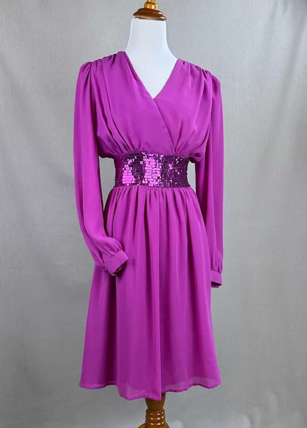 80s Magenta Chiffon and Sequin Party Dress by Act… - image 7