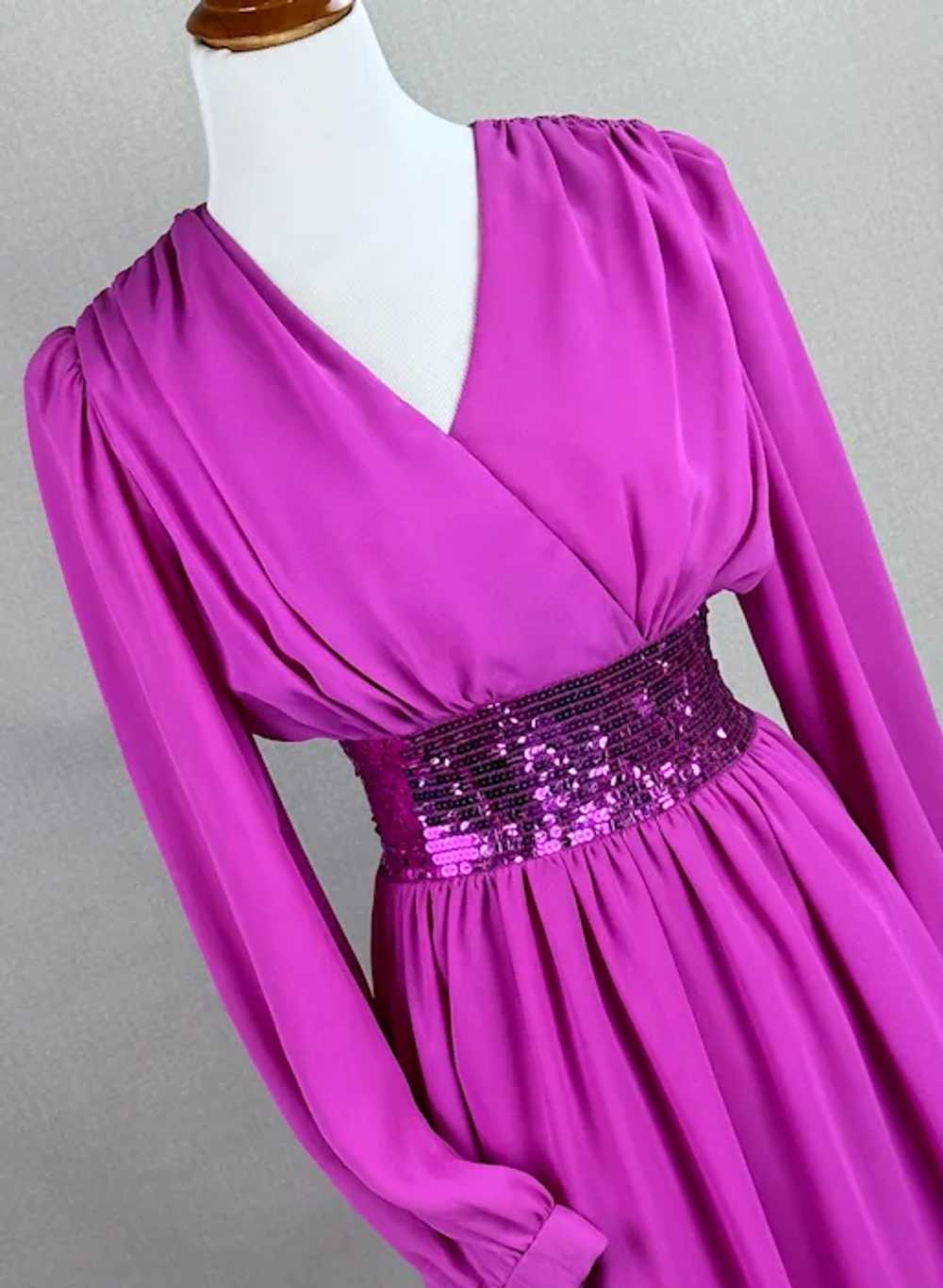 80s Magenta Chiffon and Sequin Party Dress by Act… - image 8