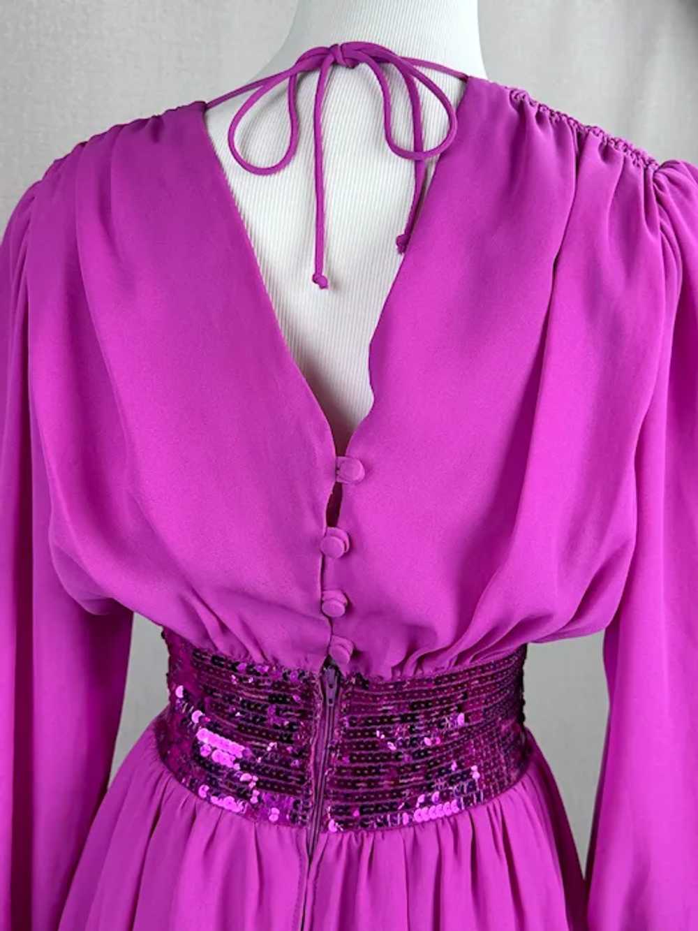 80s Magenta Chiffon and Sequin Party Dress by Act… - image 9