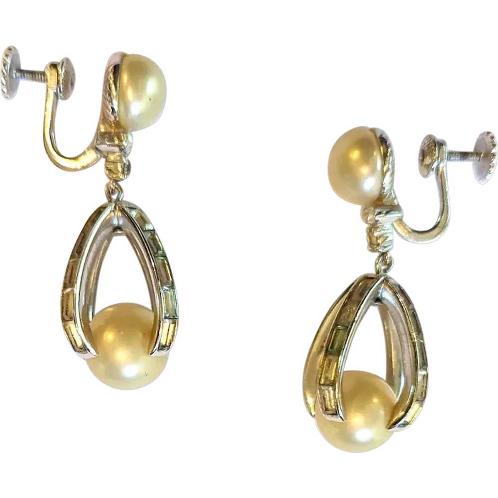 Vintage Rhinestone and Faux Pearl Earrings - image 1
