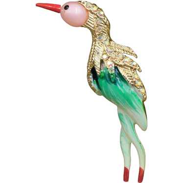 Brooch Pin Bird Enameled Crane MCM Original Box - image 1