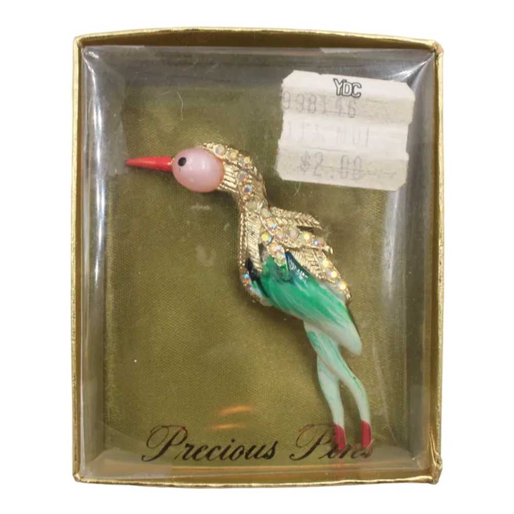 Brooch Pin Bird Enameled Crane MCM Original Box - image 2