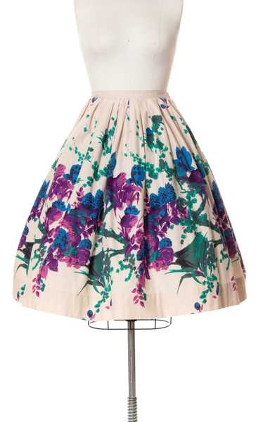 1950s Floral Border Print Cotton Skirt | medium - image 1