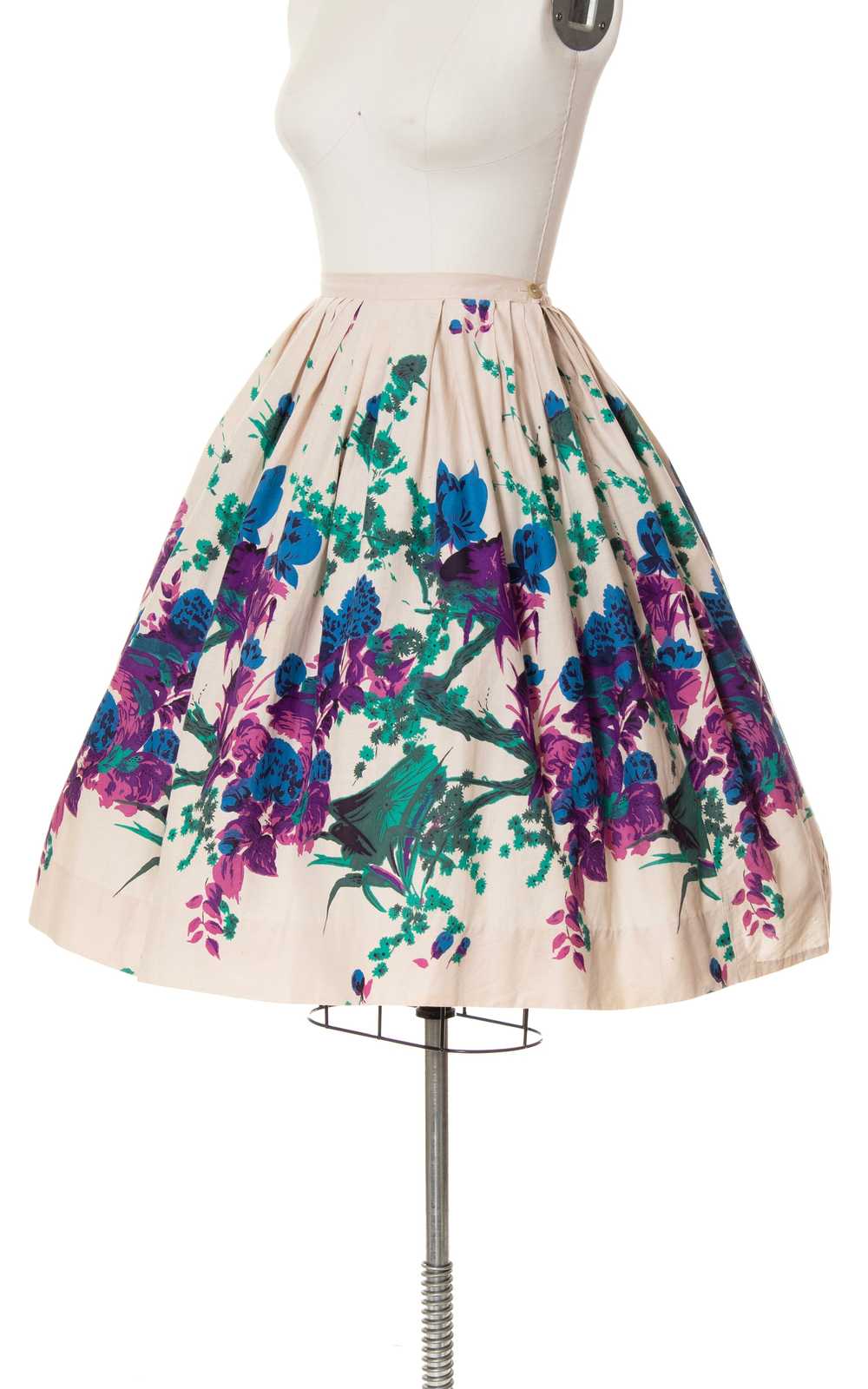 1950s Floral Border Print Cotton Skirt | medium - image 4