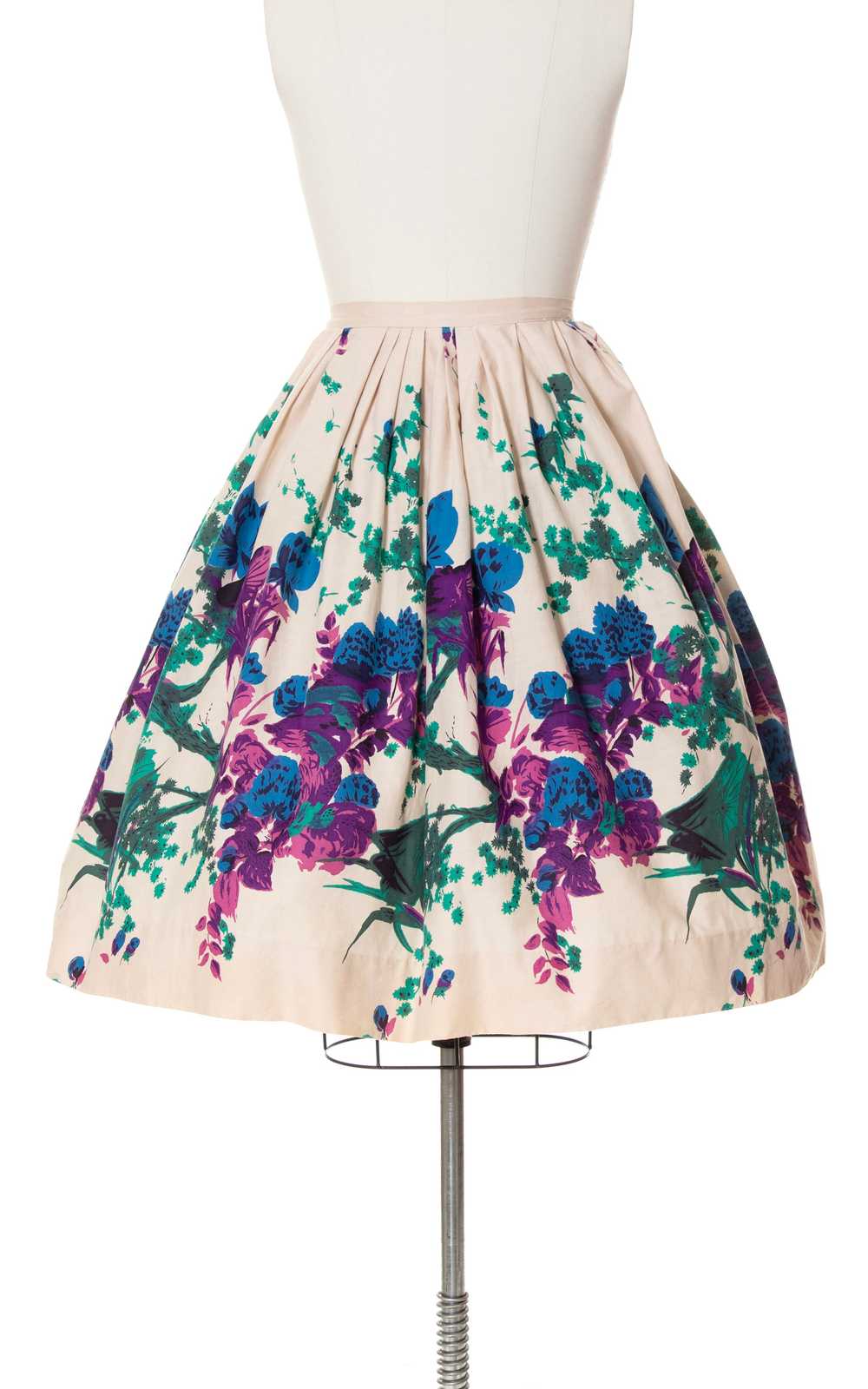 1950s Floral Border Print Cotton Skirt | medium - image 5