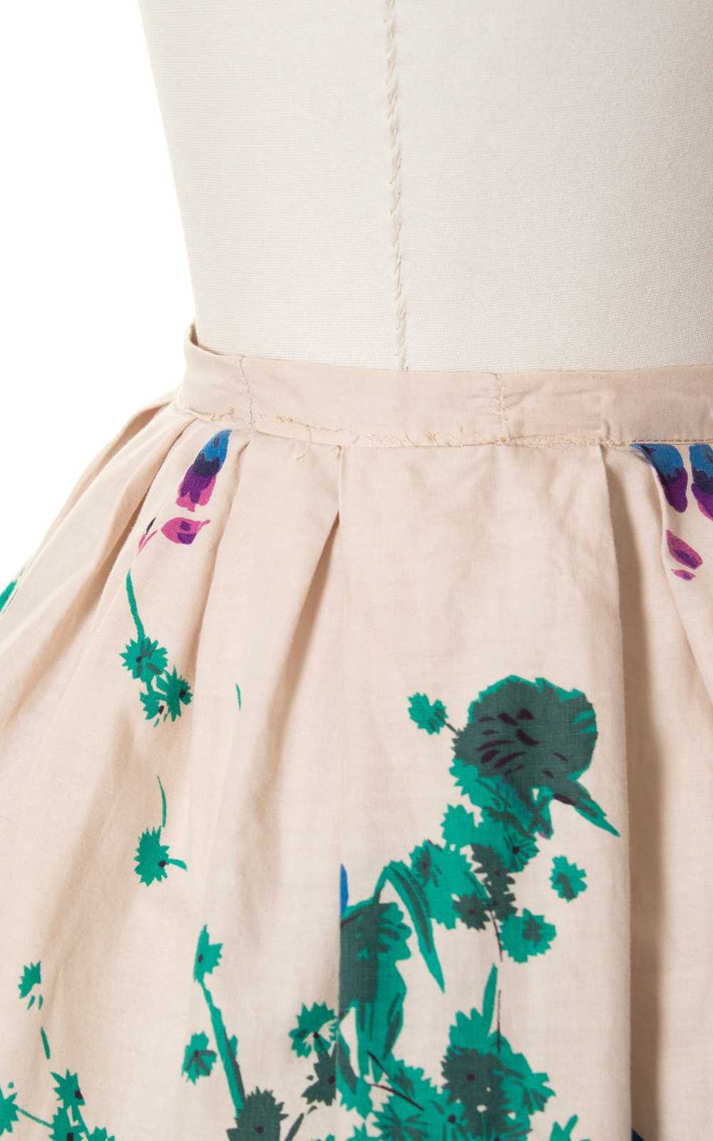 1950s Floral Border Print Cotton Skirt | medium - image 6