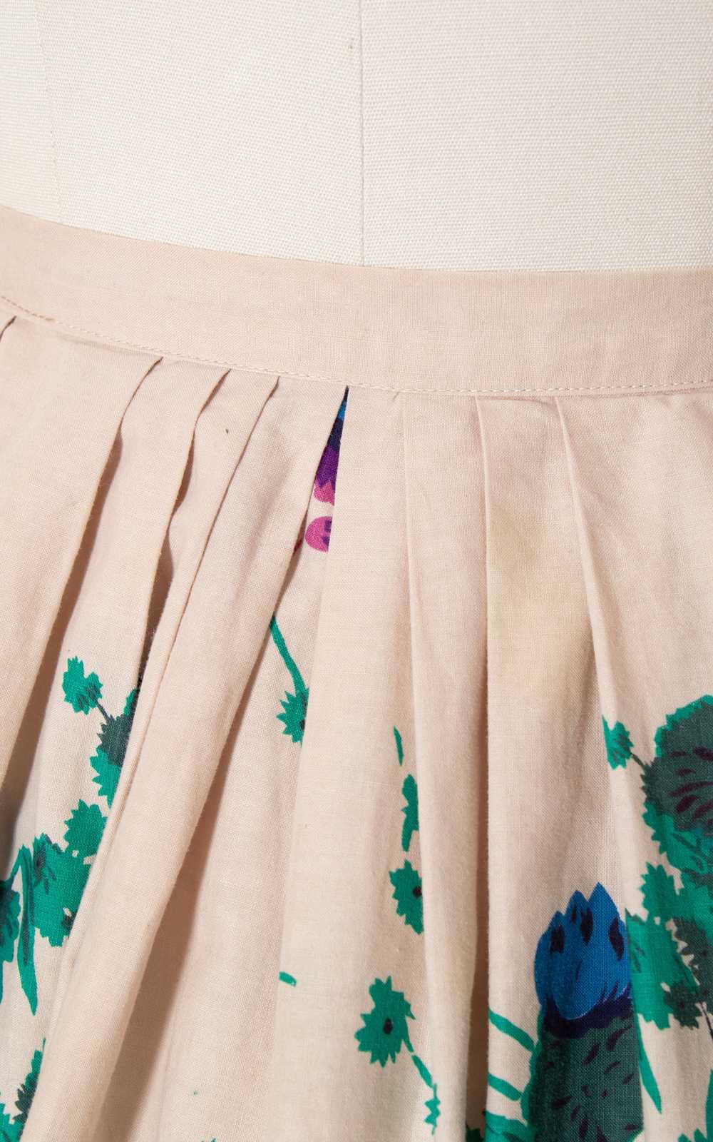 1950s Floral Border Print Cotton Skirt | medium - image 9
