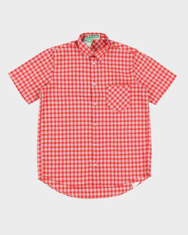 Vintage 80s Benetton Red Checked Short Sleeved Sh… - image 1