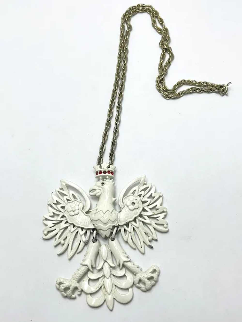 Vintage White Enamel Eagle Pendant Necklace - image 5