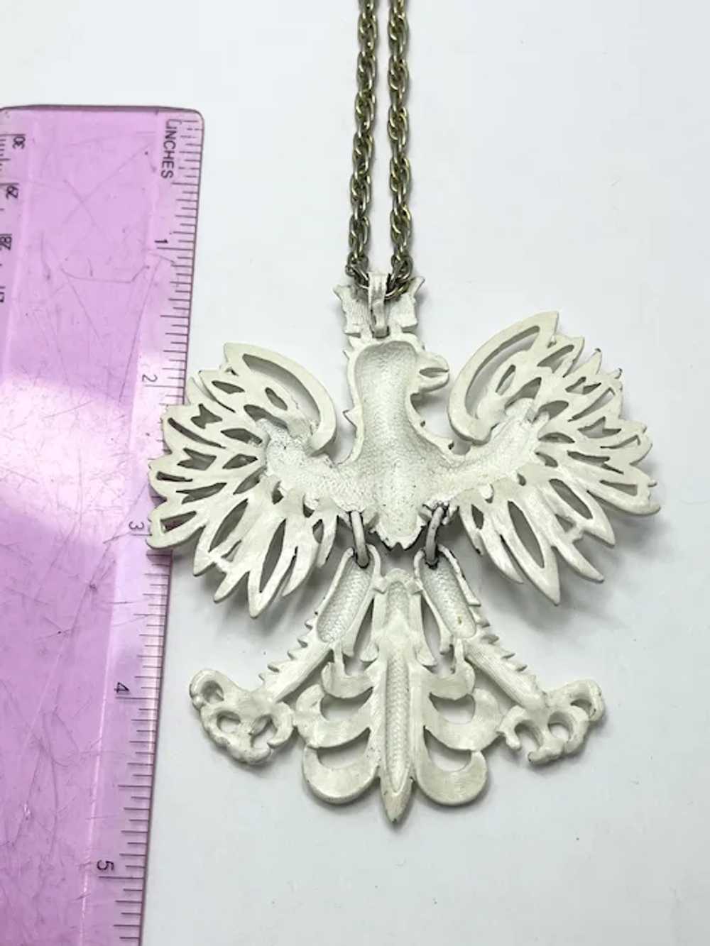Vintage White Enamel Eagle Pendant Necklace - image 6