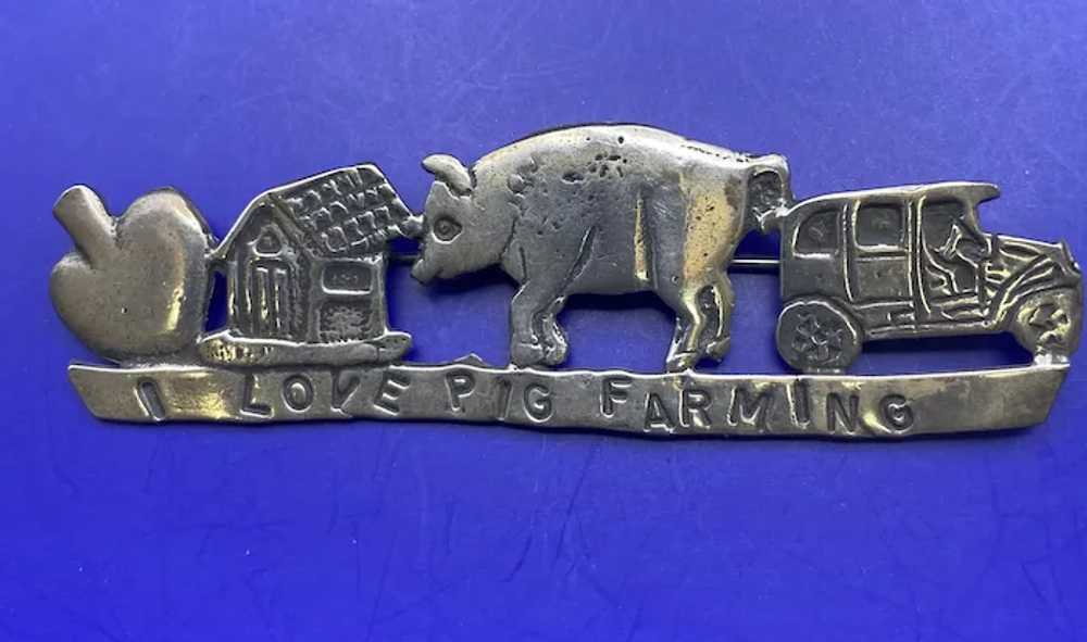 Whimsical Sterling Silver "I Love Pig Farming" Pi… - image 2