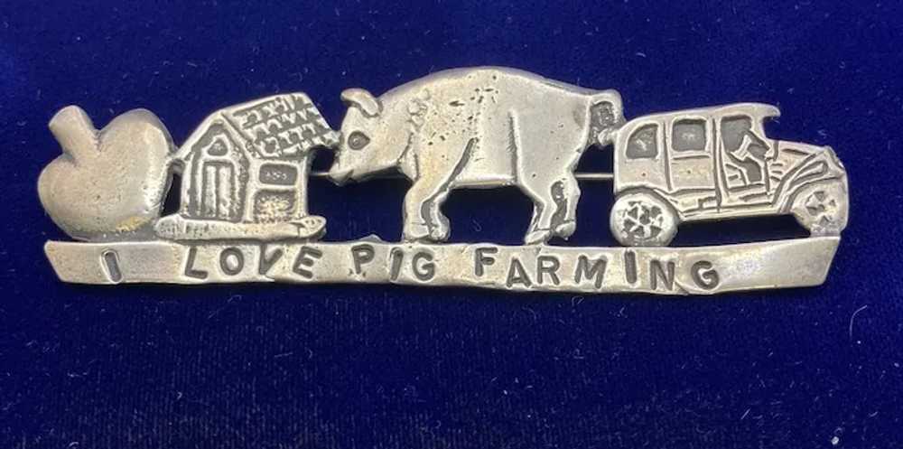 Whimsical Sterling Silver "I Love Pig Farming" Pi… - image 4